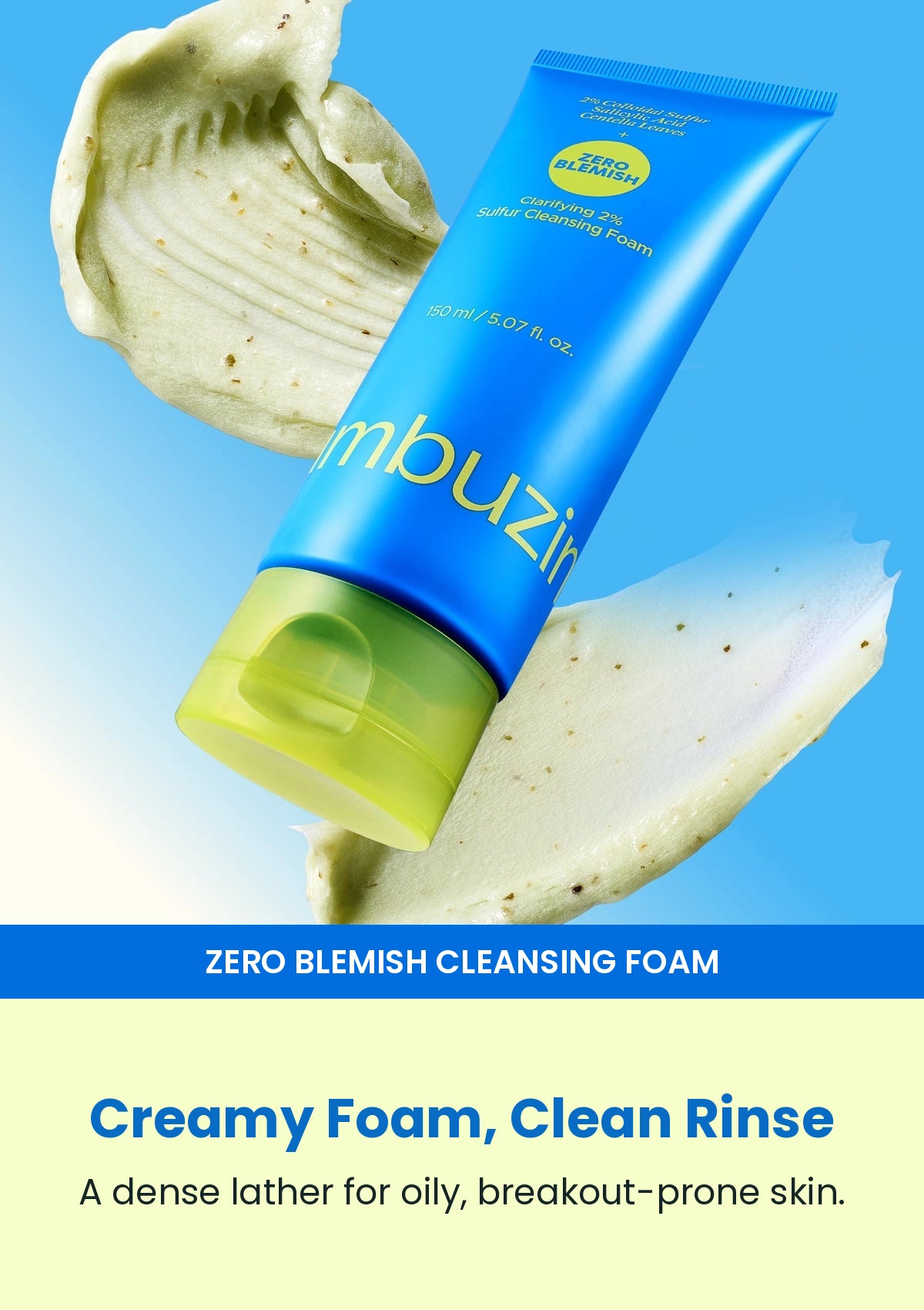 Numbuzin No.0 sulfur cleansing foam blue tube and creamy texture